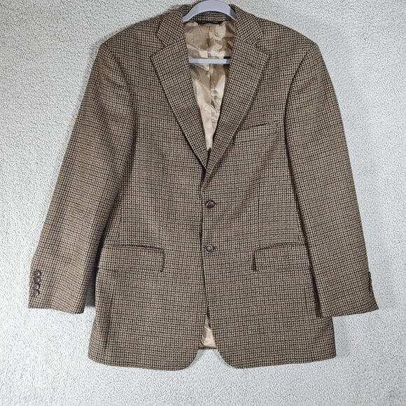 Joseph & Feiss Blazer Men 39 100% Lambswool Tweed Houndstooth Sportcoat Jacket - Picture 1 of 11